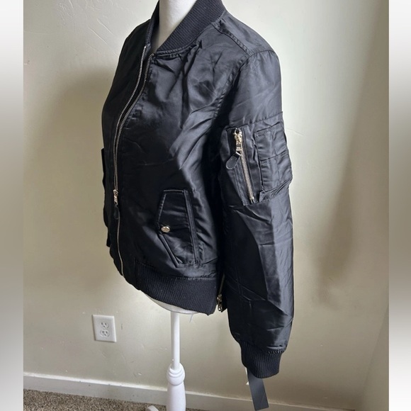 Steve Madden Satin Bomber Jacket Women’s XS black Quilted lines Military Y2K New - Picture 4 of 13